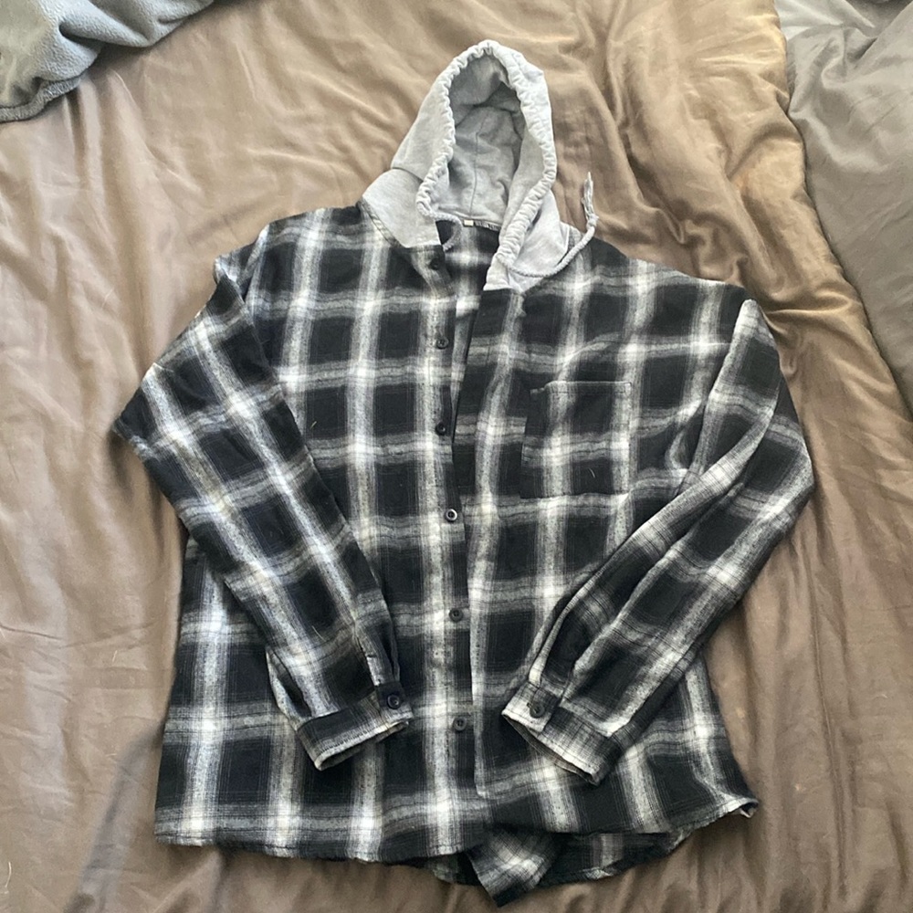 Black and White Flannel with Hood